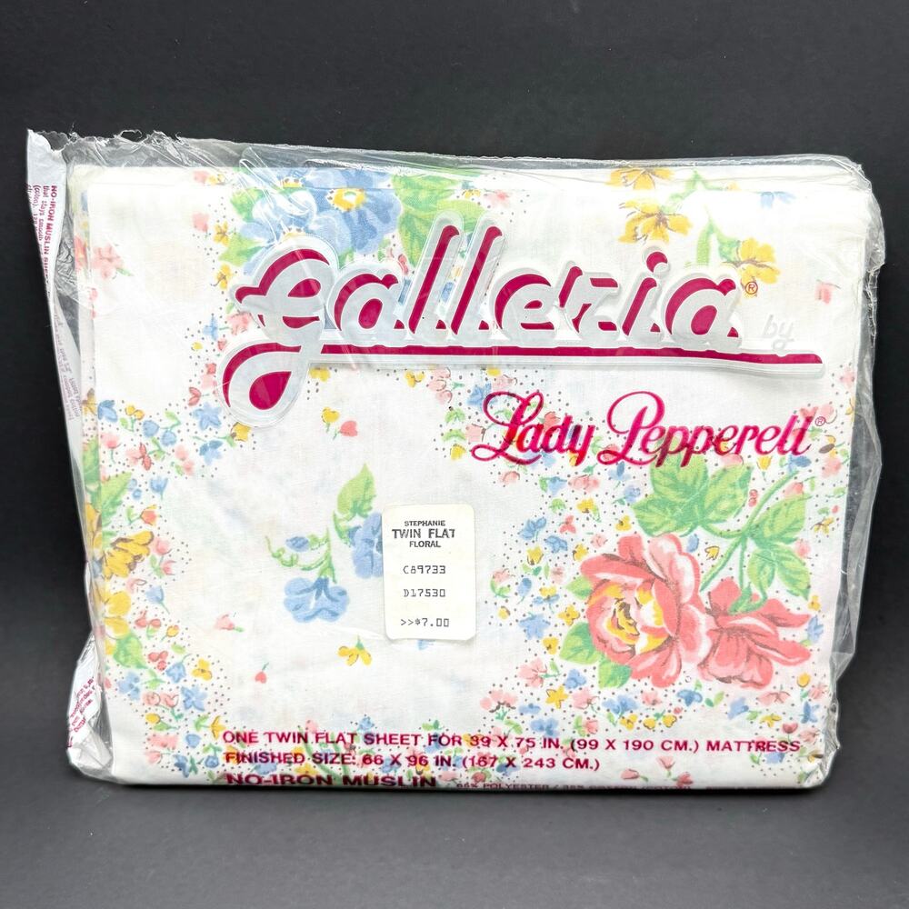 Vintage Twin Flat Sheet Floral Galleria Lady Pepperel Stephanie No Iron Muslin